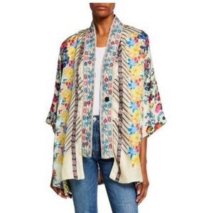 Johnny Was Bonian 100% Silk Mixed Print Embroidered Kimono